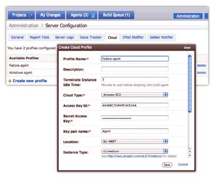 Figure 5 Server configuration, defining a cloud profile for EC2