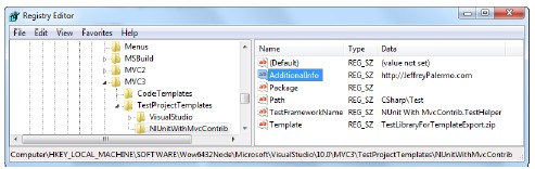 Adding a registry entry for a new custom test project template