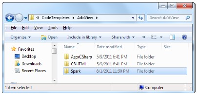 Create the Spark folder next to the built-in view item templates
