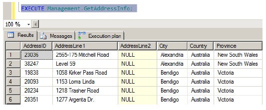 Executing a SQL Server procedure