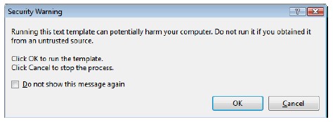 The T4 template security dialog box